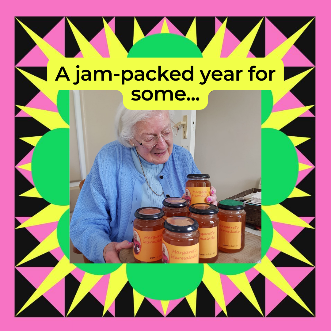 Pink BG (2) Margaret spent her 100th year on the planet making over 115 jars of jam, to raise money for charity.