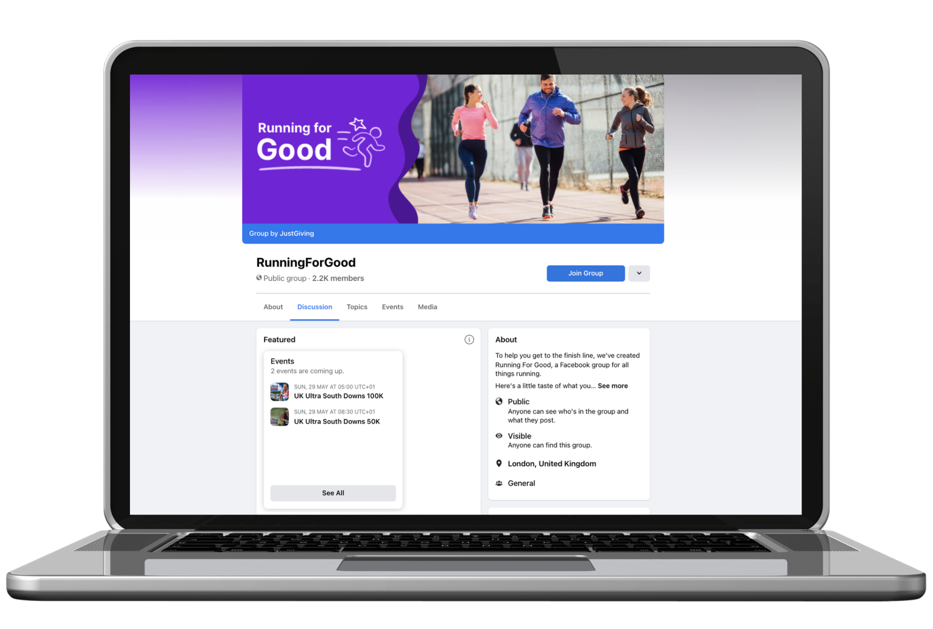 Running for Good FB Group on Laptop Running for Good FB Group on Laptop
