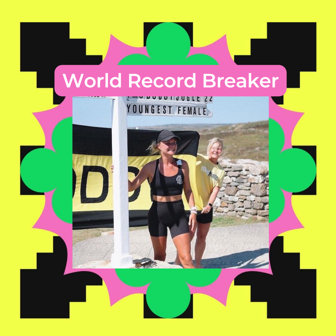 Yellow BG_ Imogen Imogen became the youngest female to run the length of the UK, at just 22. She raised over £32,000 for Young Minds Trust.